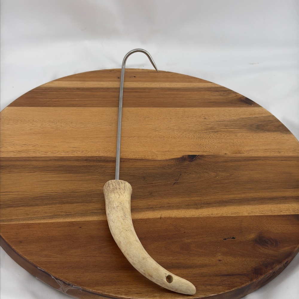 Vintage Butcher Meat Hook Antler Bone Handle 14" Primitive Farm Tool